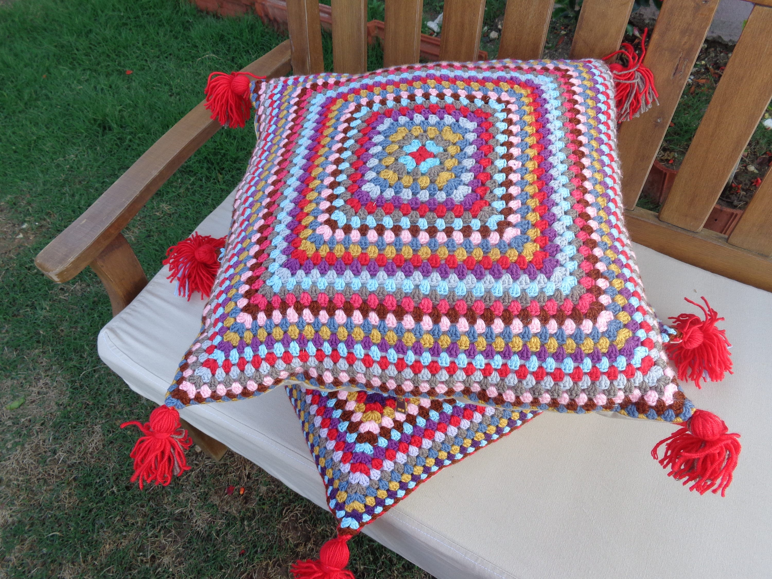Granny Square Crochet Pillow Cover Colorful Crochet Pillow Etsy Australia