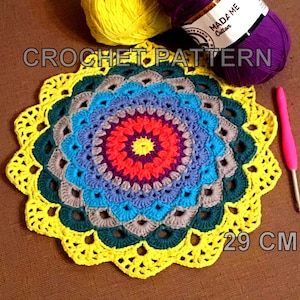 PATTERN, round crochet mandala, Tablemat Instant Download PDF Pattern, overlay crochet, table and wall decoration, instant download,