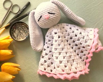 Crochet Sleepy Bunny Lovey Security Blanket Pattern (PDF Download)