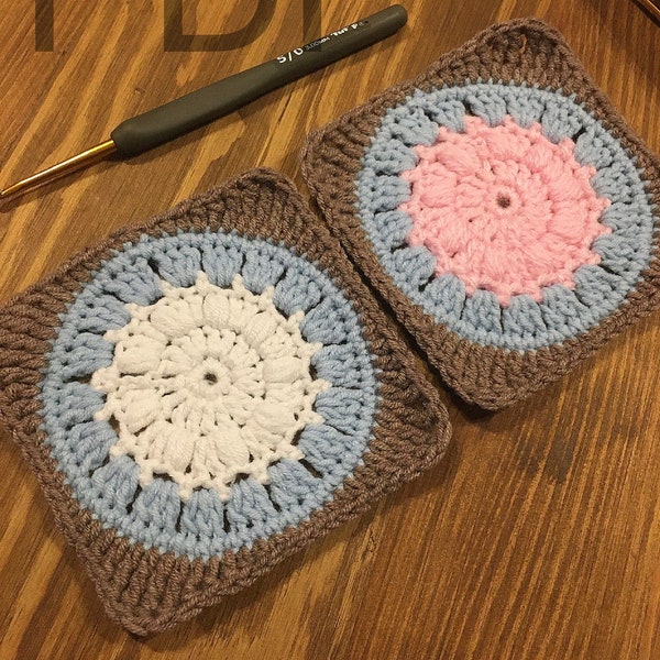 Modèle carré grand-mère, motif carré grand-mère soleil, modèle au crochet facile, modèle au crochet, modèle PDF au crochet avec tutoriel photo carré