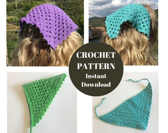 Häkelanleitung, Bandana Häkelanleitung, Stirnband Anleitung, Haartuch Häkelanleitung PDF, einfache Häkelanleitung Bandana, Boho Oma Bandana PDF