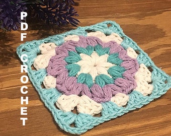 Granny Square Pattern - Puff Granny Square pattern - CROCHET PATTERN - PDF Crochet pattern with photo tutorial - Flower Square