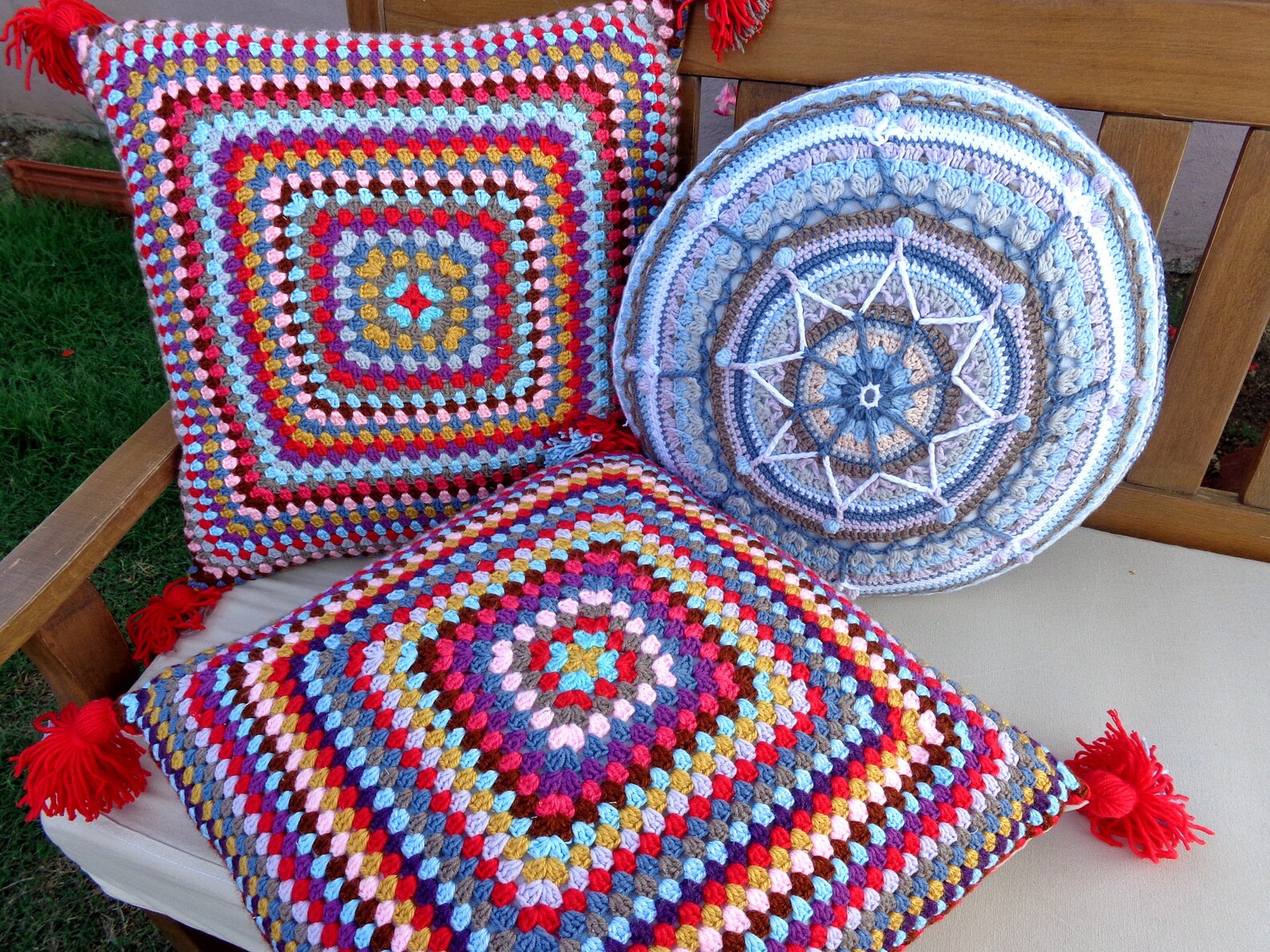 Granny Square Crochet Pillow Cover Colorful Crochet Pillow Etsy