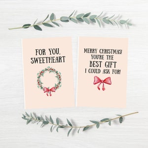 Süße druckbare Weihnachtskarte für sie, in rosa oder weiß, druckbare Karte, 5x7 Karte, Weihnachtskranzkarte, romantische Karte, Urlaub für sie