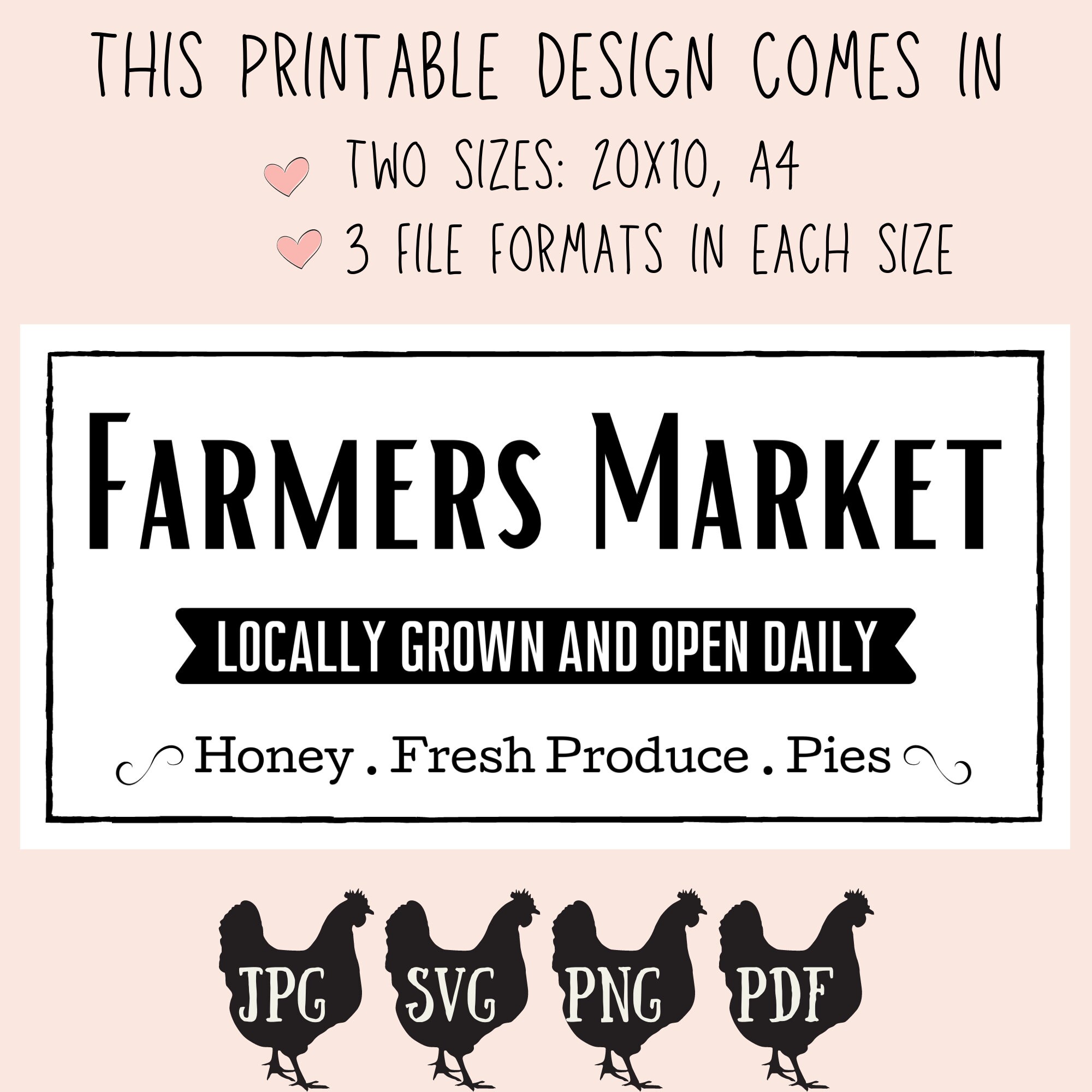 Farmers Market Printable Sign 20x10 A4 Svg Kitchen - Etsy