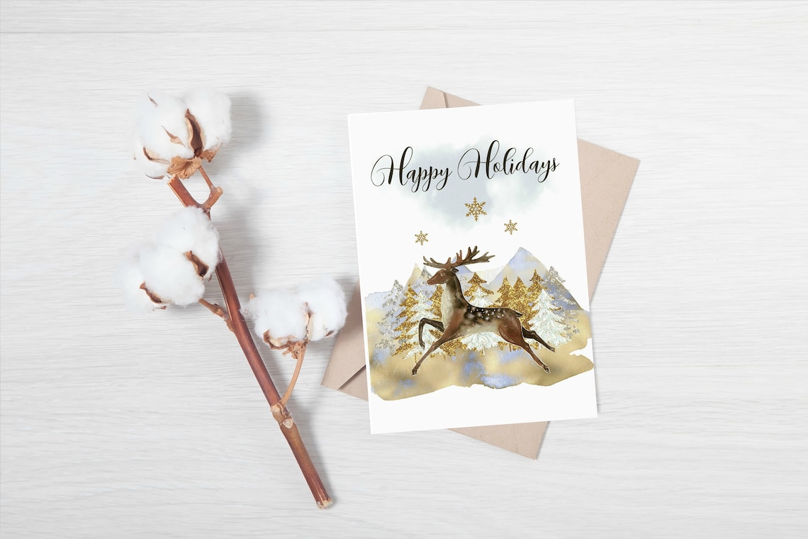 Printable Holiday Cards Set of 4 non religious Seasonal - Etsy France