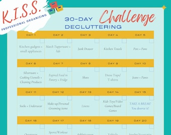 30 Day Decluttering Challenge Printable, Declutter your Home, Home Cleaning, Organization, Home Cleaning Planner, Get Organized, Organize