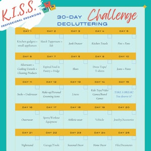 30 Day Decluttering Challenge Printable, Declutter your Home, Home Cleaning, Organization, Home Cleaning Planner, Get Organized, Organize