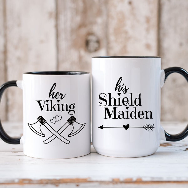 Couples Mug Set Viking - Her Viking His Shield Maiden Coffee Cup Set - 12 or 15 Ounce Sizes