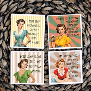 Vintage Housewives Sarcastic Coasters - Ceramic Coasters With Cork Non-Slip Backing