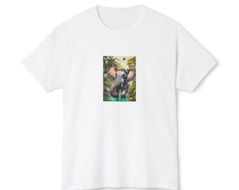 Camiseta unisex HD Cotton™, Elephant Oasis, una ilustración en tonos pastel y tintes
