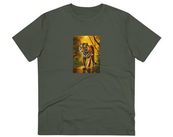Camiseta orgánica de tigre – Arte en linóleo Panthera Tigris