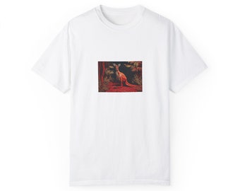 Camiseta con estampado de linóleo de canguro rojo, camiseta Comfort Colors teñida en prenda