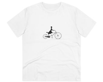 Camiseta Organic Creator - Unisex, ilustración de un ciclista antiguo montando una bicicleta de centavo