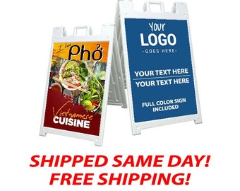 Custom A Frame Signicade Sign & 2 24x36 Inch Custom Printed Fullcolor, Ship SameDay Sidewalk Sign, sandwich board sign, storefront sign