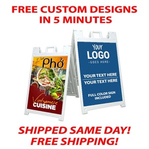 Custom A Frame Signicade Sign & 2 24x36 Inch Custom Printed Fullcolor, Ship SameDay Sidewalk Sign, sandwich board sign, storefront sign