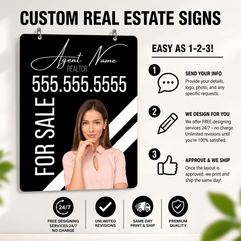 Custom Real Estate Sign PVC Post + Sign Panel & Rider, For Sale, Open House, Realtor Signs, Pending, EXP Realty, Sign Post Vinyl 画像 2
