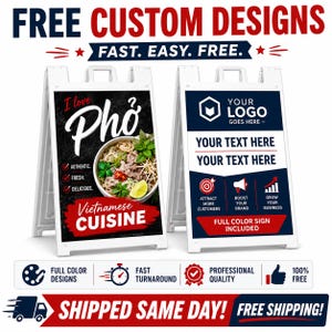Custom A Frame Signicade Sign & 2 24x36 Inch Custom Printed Fullcolor, Ship SameDay Sidewalk Sign, sandwich board sign, storefront sign