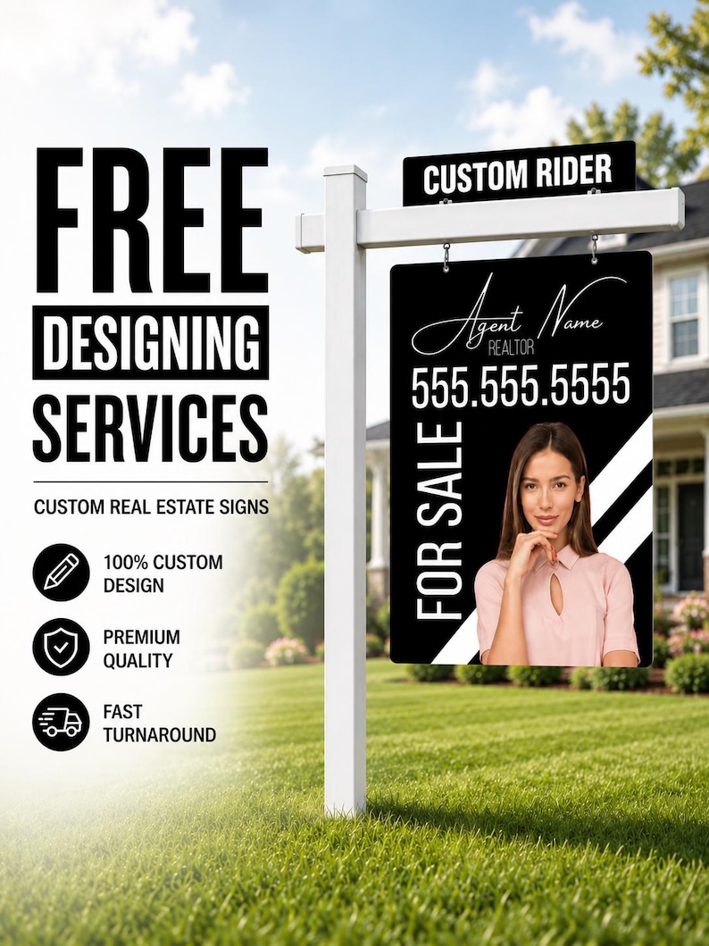Custom Real Estate Sign PVC Post + Sign Panel & Rider, For Sale, Open House, Realtor Signs, Pending, EXP Realty, Sign Post Vinyl 画像 1