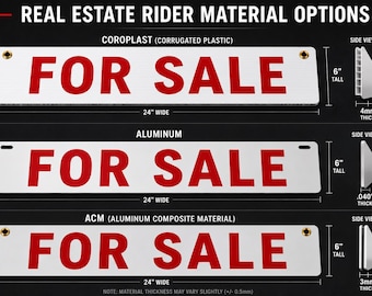 5 Pack Real Estate Sign Riders 6"x24", Open House, House For Sale,For Sale, For Rent, For Lease,