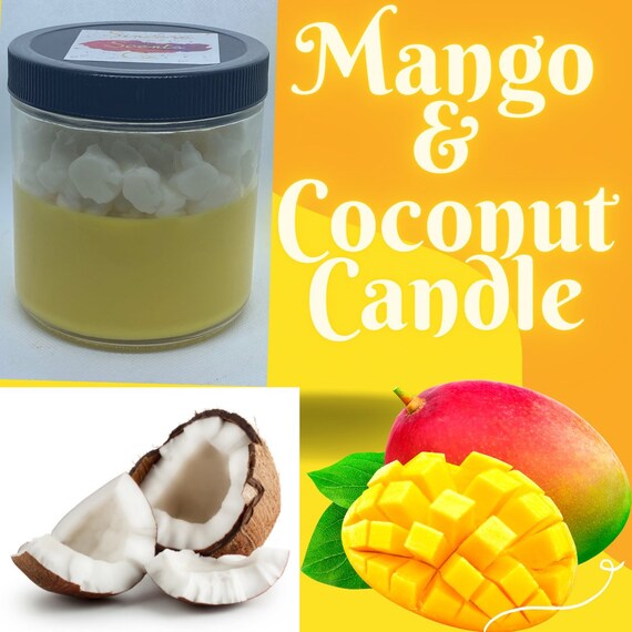 BACK IN STOCK**** 100% soy Mango and coconut dessert candles| fruity scented decor| food candles that looks like dessert| strong smell good|