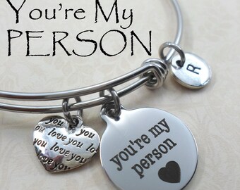 You're My Person Bangle Bracelet, 3 Sizes, BFF Jewelry, Best Friends, Sister Gift, Love You Friendship, Swarovski Birthstone Crystal