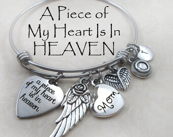 Mom Memorial Bangle Bracelet, A Piece of My Heart Is In Heaven, Grieving Daughter Gift, Bereavement, Sympathy, Mother Remembrance