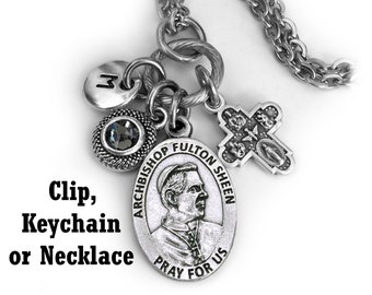 Venerable Archbishop Fulton Sheen Keychain Catholic Unisex Jewelry Clip or Necklace Patron Saint Confirmation Gift 