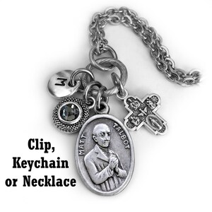 Venerable Matt Talbot Keychain, Clip or Necklace, Patron Saint of Alcoholics, Those with Addictions, Crystal Pendant, Initial, AA Sobriety