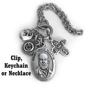 St. Louis Martin Keychain, Clip or Necklace, St. Zelie Martin, Patron Saint Confirmation Gift, Crystal Pendant, Initial Charm