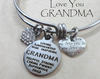Silver "Loving kindhearted wise inspiring Grandma.." keyring bag tag charm gift 
