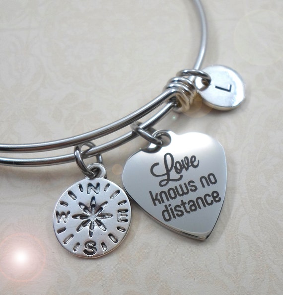 Love Knows No Distance Bangle Bracelet 3 Sizes Small to Large Graduation Gift Take A Trip Going Away Long Distance Love Friendship Etsy