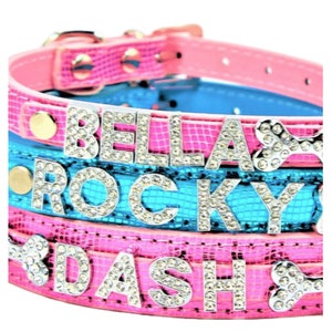 Dog Collar With Bling, Personalized With Your Fur Baby's name, Made For Small and Most Bigger Dogs, Blue/Pink, Dog Fashion, Rhinestones