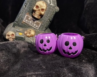 Skull and Jack-O-Lantern Bucket Earrings, Scary Earrings, Unique Earrings, Quirky Earrings, Interesting Earrings