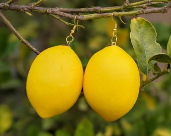 Big Lemon Earrings, Unique Earrings, Cute Earrings, Fruit Earrings, Quirky Earrings, Strange Earrings