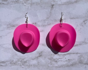 Pink Cowboy Hat Earrings, Cute Earrings, Quirky Earrings Unique Earrings, Strange Earrings