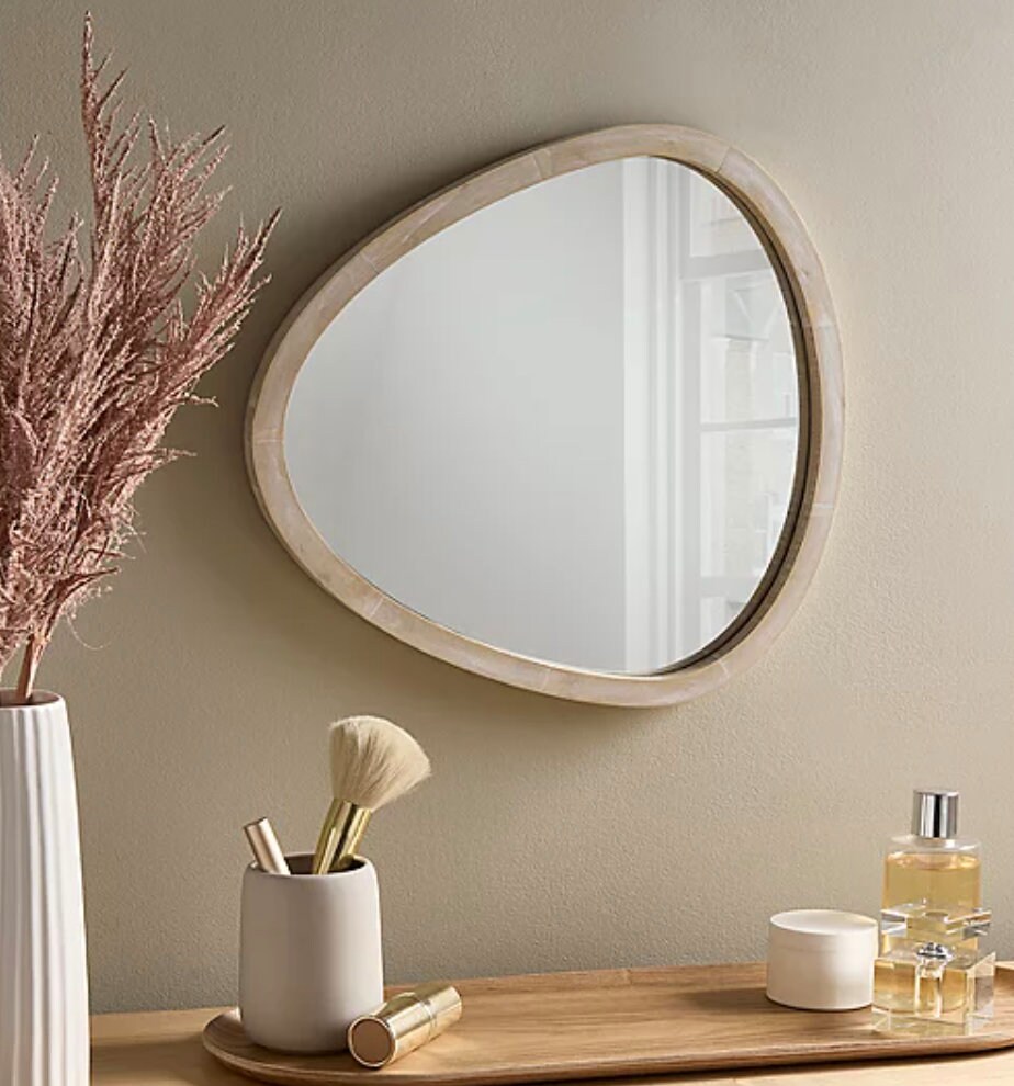 Minimalistic Wooden Distressed Wall Pebble Shaped Mirror Etsy UK