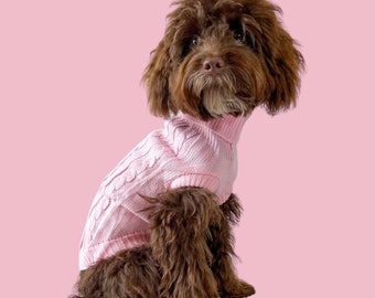 Dog Puppy Cable Roll Neck Jumper Sweater Baby Pink