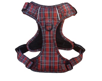 Red Tartan Ruff & Tuff Dog Puppy Harness Adjustable No pull Step In Handle