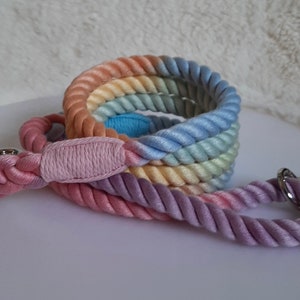 Multi Colour Rainbow Ombré Rope Dog Puppy Cotton Lead Leash 4ft & 5ft