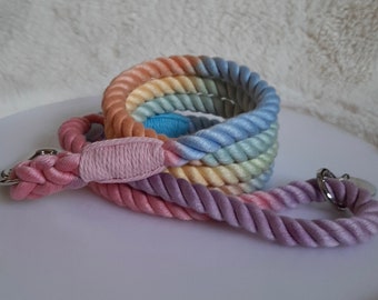 Multi Colour Rainbow Ombré Rope Dog Puppy Cotton Lead Leash 4ft & 5ft