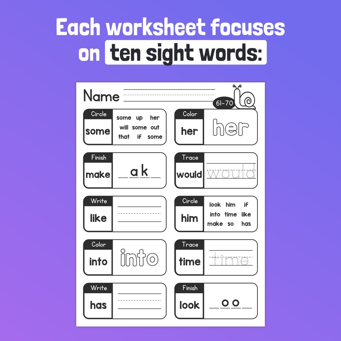 First 100 Sight Words Worksheets | Sight Word Fluency Activities, ELA ...