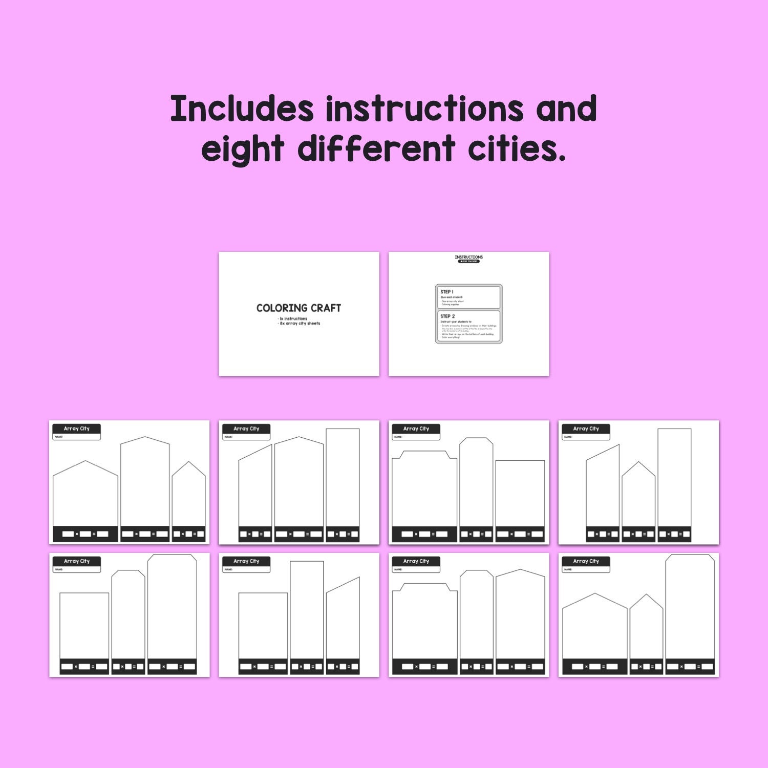 Array City Math Craft | 2nd, 3rd, 4th Grade Multiplication Arrays ...