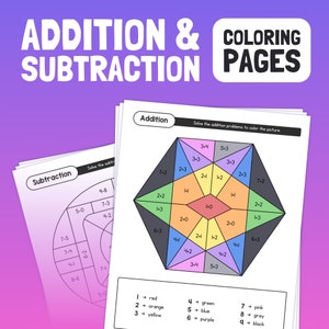 Addition & Subtraction Coloring Pages | Kindergarten and 1st Grade Single-Digit Addition and Subtraction Worksheets (Printable PDF)