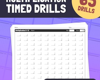 May include: A black and white worksheet with the title "Multiplication 0-12 Part A". The worksheet has 100 multiplication problems on it. The text "100 problems per page" is at the bottom of the page.