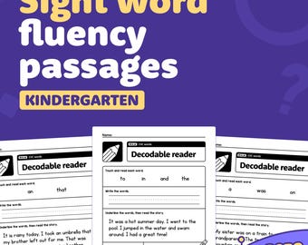 Werkbladen voor vloeiend spreken van woorden in zicht | Decodeerbare leesactiviteit kleuterschool voor Common Core ELA Standard RF.K.4 (afdrukbare pdf)