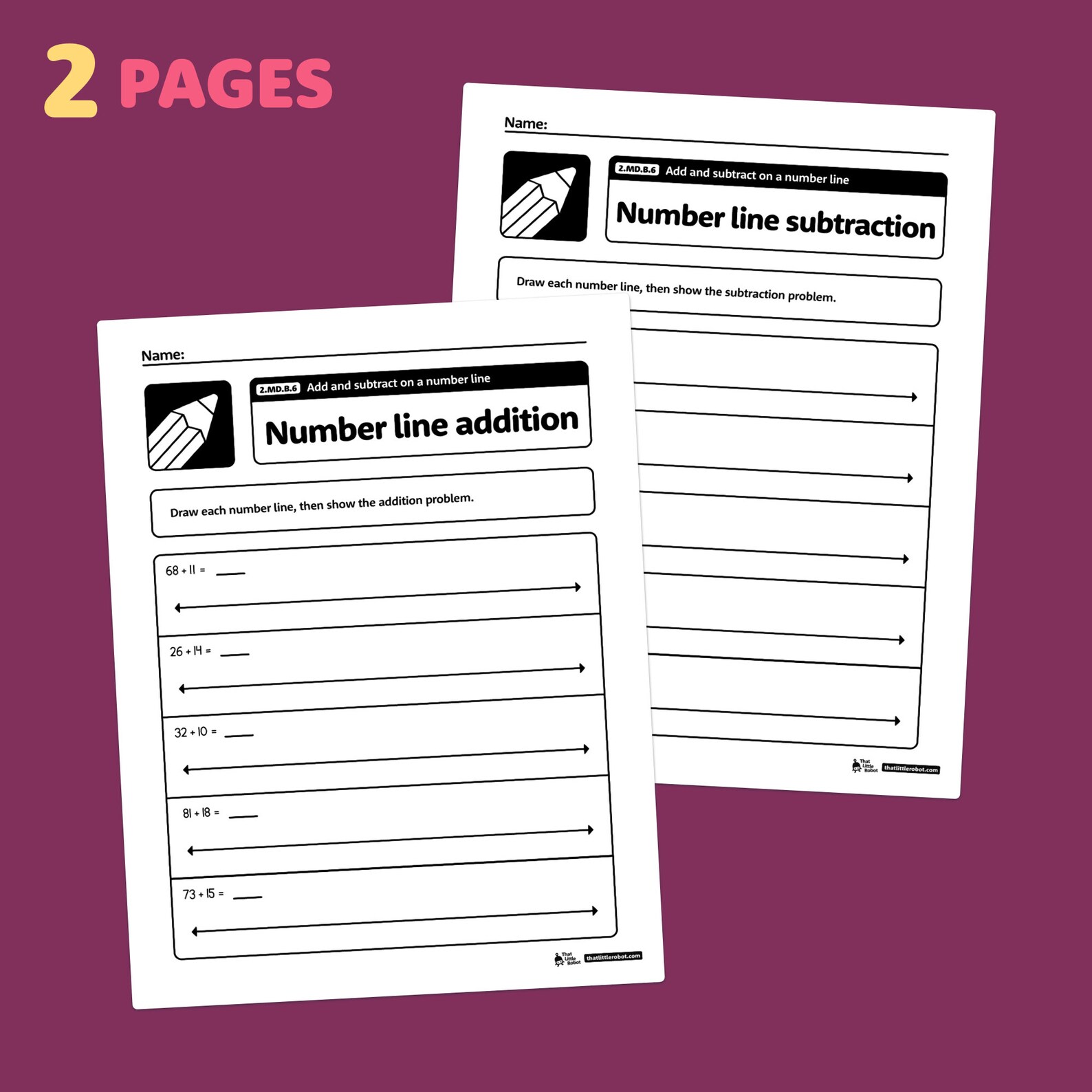 Add & Subtract on a Number Line Worksheets | 2nd Grade Math Centers and ...