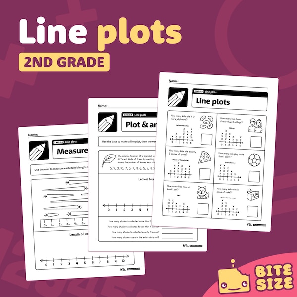 Line Plot Worksheets | 2nd Grade Measurement, Data, & Measuring Length Activities and Math Centers for Standard 2.MD.D.9 (Printable PDF)