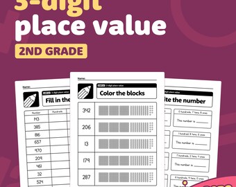 Werkbladen met plaatswaarde van 3 cijfers | Wiskundecentra voor honderden, tientallen en enen 2e leerjaar voor Common Core Standard 2.NBT.A.1 (afdrukbare pdf)