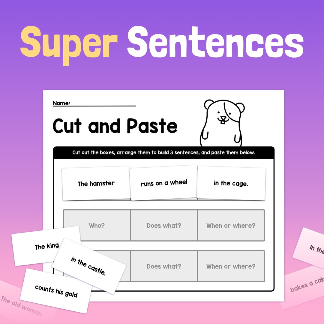 Super Sentence Writing Worksheets Kindergarten, 1st, 2nd Grade Sentence Structure Practice